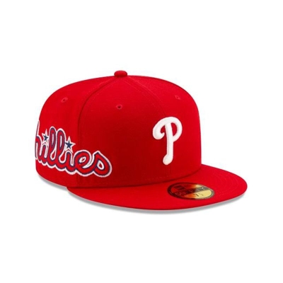 Red Philadelphia Phillies Hat - New Era MLB Slant 59FIFTY Fitted Caps USA5613942